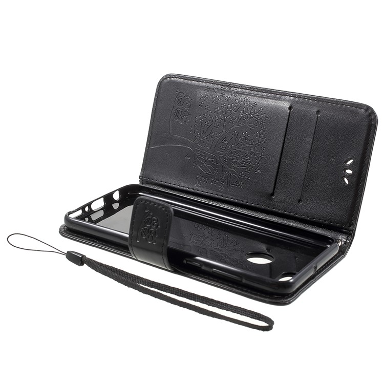 Imprint Tree Owl Pattern Wallet Stand Leather Cover for Huawei Y9 (2018) / Enjoy 8 Plus - Black-7