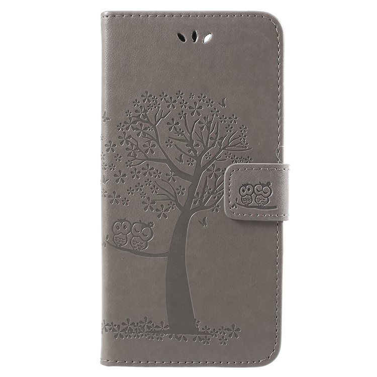 Imprint Tree Owl Pattern Wallet Leather Case Cover with Stand for Huawei Y9 (2018) / Enjoy 8 Plus - Grey-1