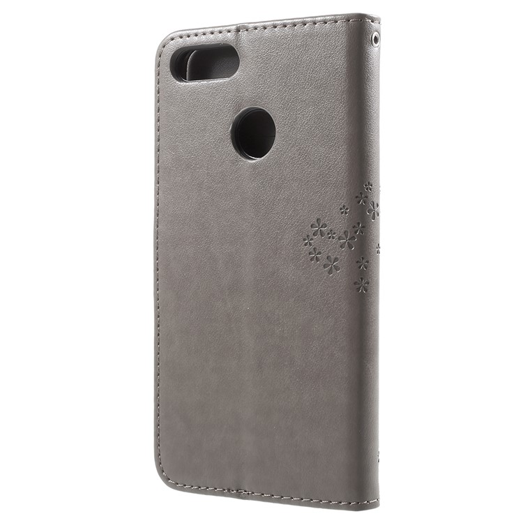 Imprint Tree Owl Pattern Wallet Leather Case Cover with Stand for Huawei Y9 (2018) / Enjoy 8 Plus - Grey-3