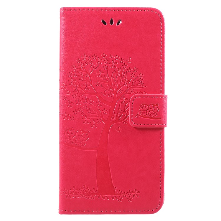 Imprint Tree Owl Pattern Wallet Stand Leather Casing for Huawei Y9 (2018) / Enjoy 8 Plus - Red-1
