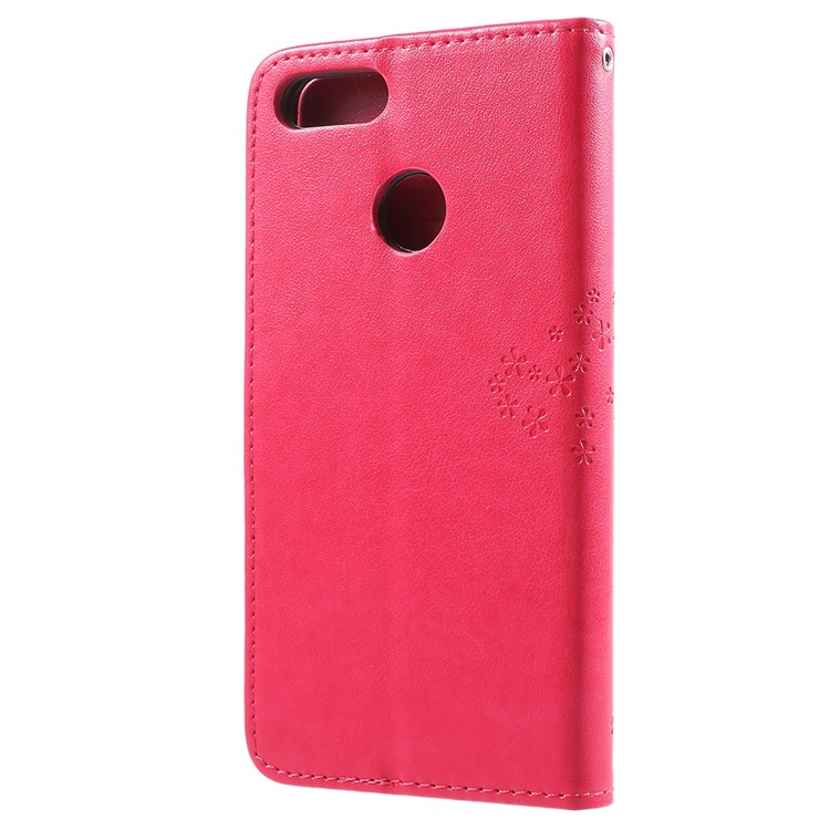 Imprint Tree Owl Pattern Wallet Stand Leather Casing for Huawei Y9 (2018) / Enjoy 8 Plus - Red-3