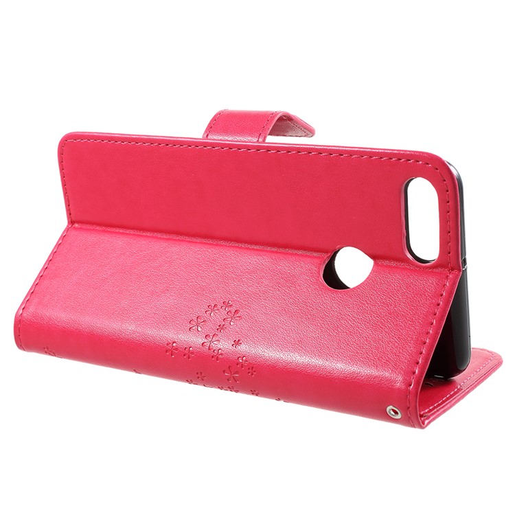 Imprint Tree Owl Pattern Wallet Stand Leather Casing for Huawei Y9 (2018) / Enjoy 8 Plus - Red-4