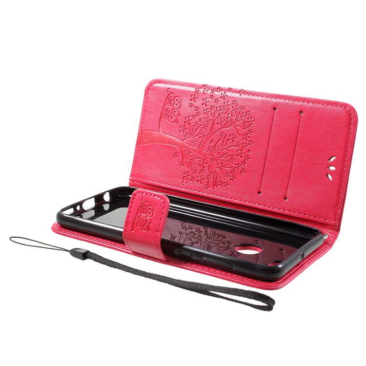 Imprint Tree Owl Pattern Wallet Stand Leather Casing for Huawei Y9 (2018) / Enjoy 8 Plus - Red-5