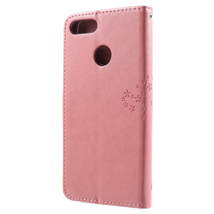 Imprint Tree Owl Pattern Wallet Stand Leather Magnetic Cover for Huawei Y9 (2018) / Enjoy 8 Plus - Pink-3