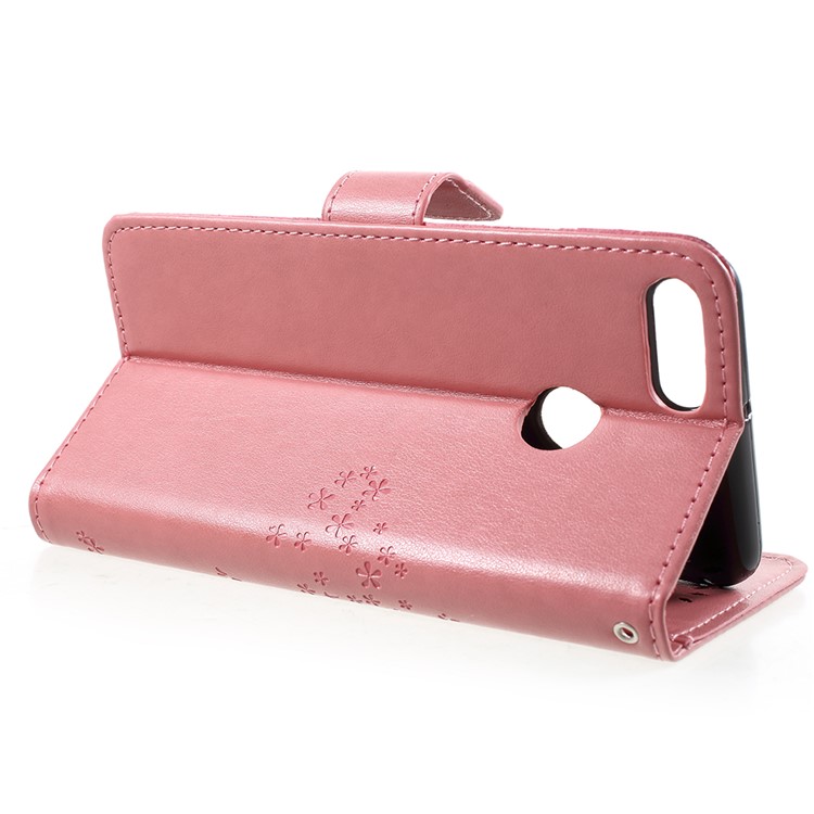 Imprint Tree Owl Pattern Wallet Stand Leather Magnetic Cover for Huawei Y9 (2018) / Enjoy 8 Plus - Pink-4