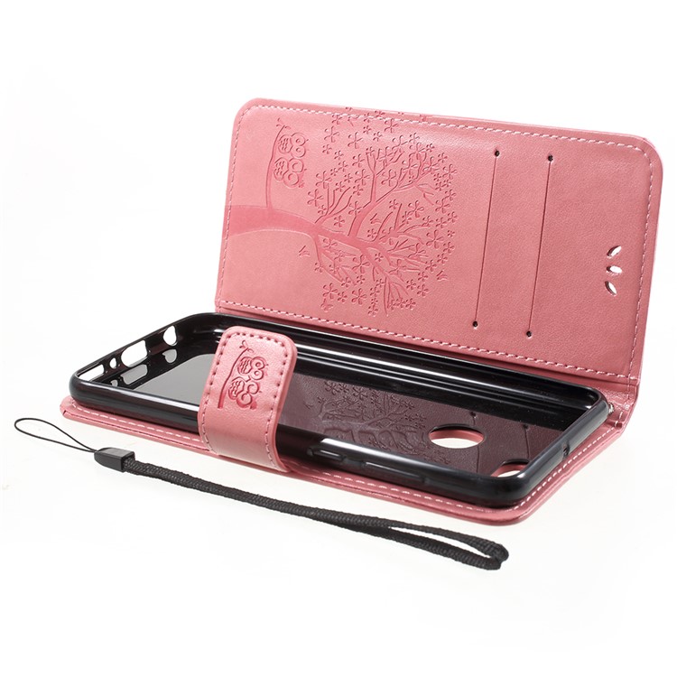 Imprint Tree Owl Pattern Wallet Stand Leather Magnetic Cover for Huawei Y9 (2018) / Enjoy 8 Plus - Pink-5
