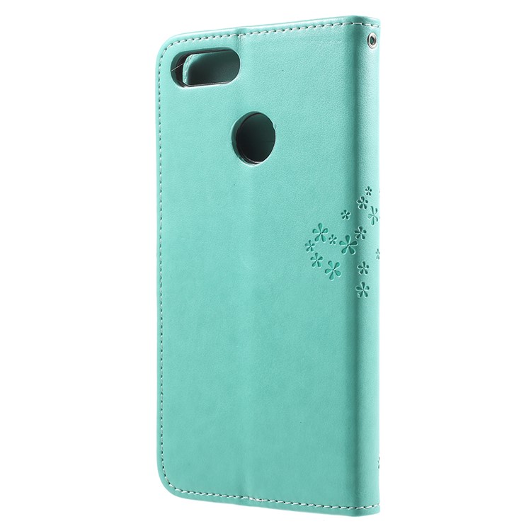 Imprint Tree Owl Pattern Wallet Stand Leather Folio Phone Cover for Huawei Y9 (2018) / Enjoy 8 Plus - Cyan-3