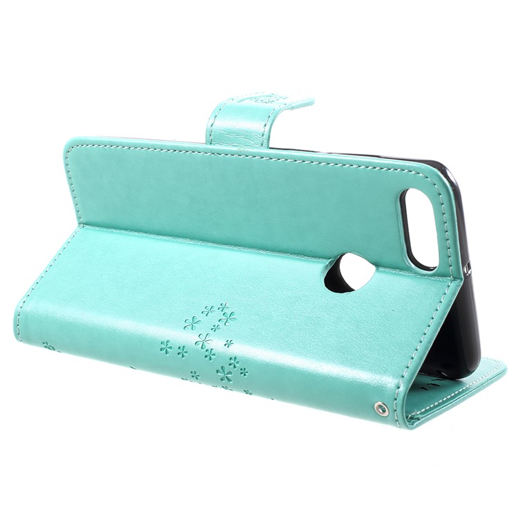 Imprint Tree Owl Pattern Wallet Stand Leather Folio Phone Cover for Huawei Y9 (2018) / Enjoy 8 Plus - Cyan-4