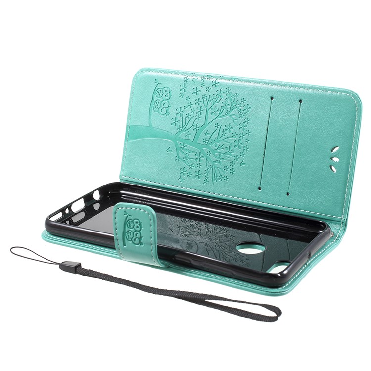 Imprint Tree Owl Pattern Wallet Stand Leather Folio Phone Cover for Huawei Y9 (2018) / Enjoy 8 Plus - Cyan-5
