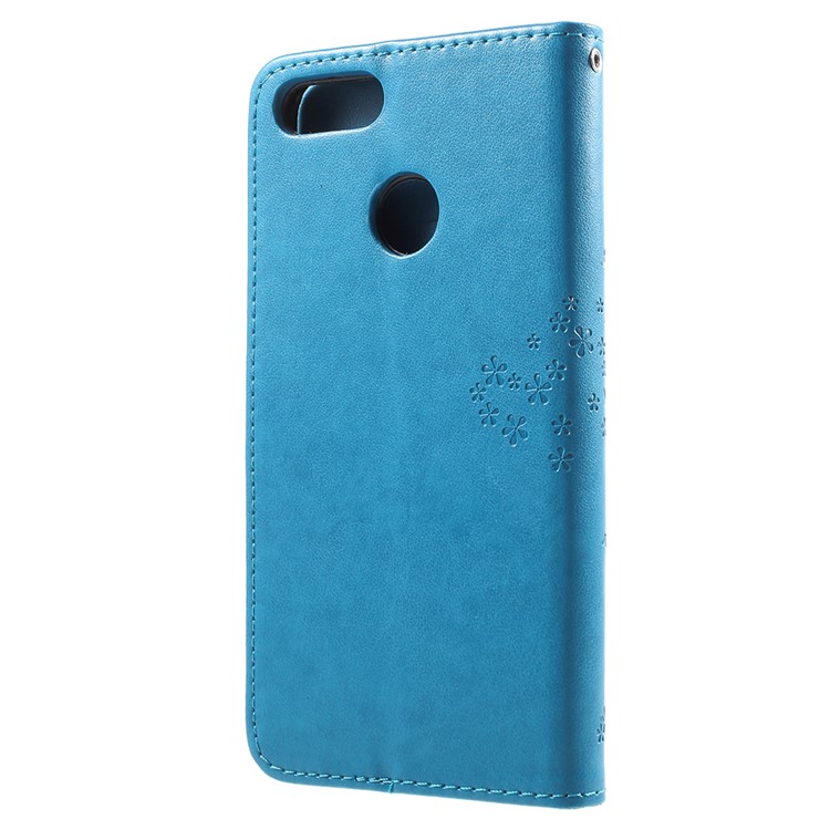 Imprint Tree Owl Pattern Leather Wallet Stand Case Cover for Huawei Y9 (2018) / Enjoy 8 Plus - Blue-3