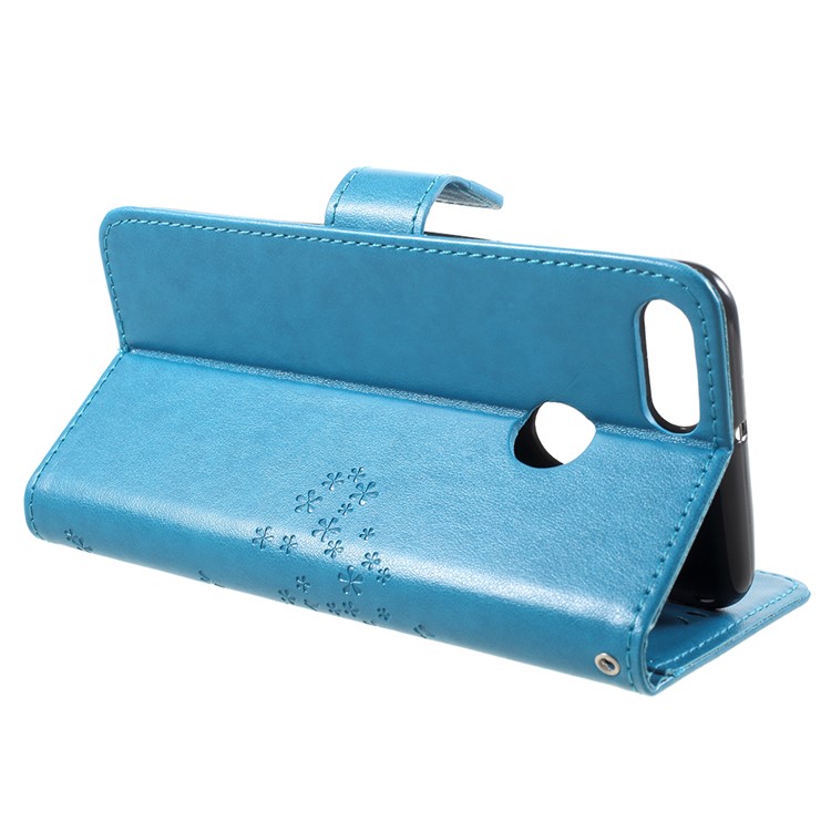 Imprint Tree Owl Pattern Leather Wallet Stand Case Cover for Huawei Y9 (2018) / Enjoy 8 Plus - Blue-4