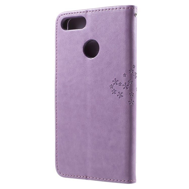 Imprint Tree Owl Pattern Wallet Stand Leather Protective Cover with Card Slots for Huawei Y9 (2018) / Enjoy 8 Plus - Light Purple-3