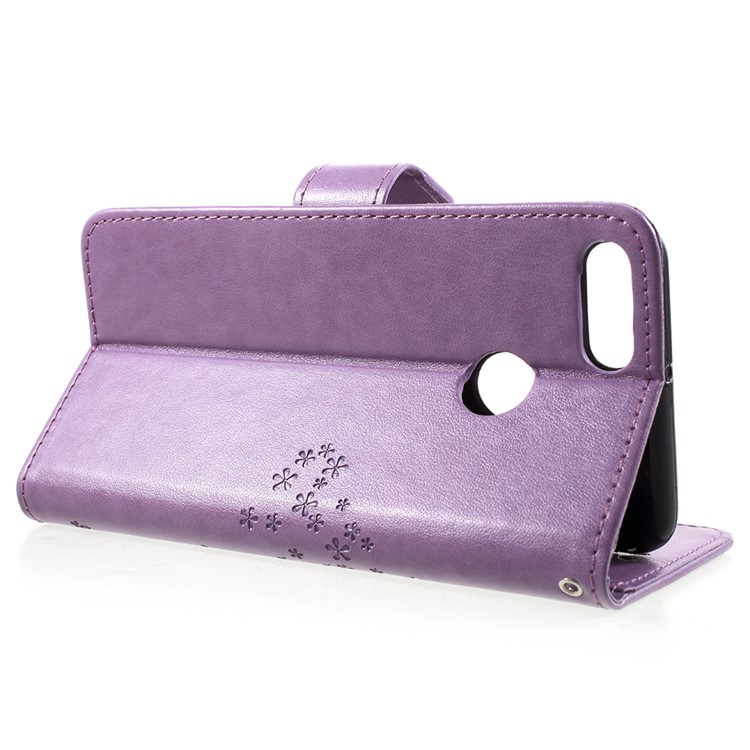 Imprint Tree Owl Pattern Wallet Stand Leather Protective Cover with Card Slots for Huawei Y9 (2018) / Enjoy 8 Plus - Light Purple-4