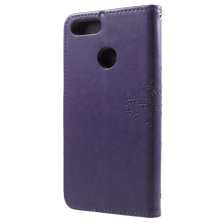 Imprint Tree Owl Pattern Leather Wallet Stand Phone Case Shell for Huawei Y9 (2018) / Enjoy 8 Plus - Dark Purple-3
