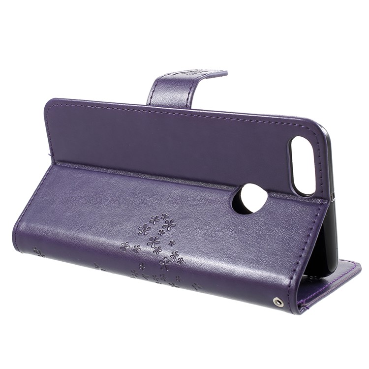 Imprint Tree Owl Pattern Leather Wallet Stand Phone Case Shell for Huawei Y9 (2018) / Enjoy 8 Plus - Dark Purple-4
