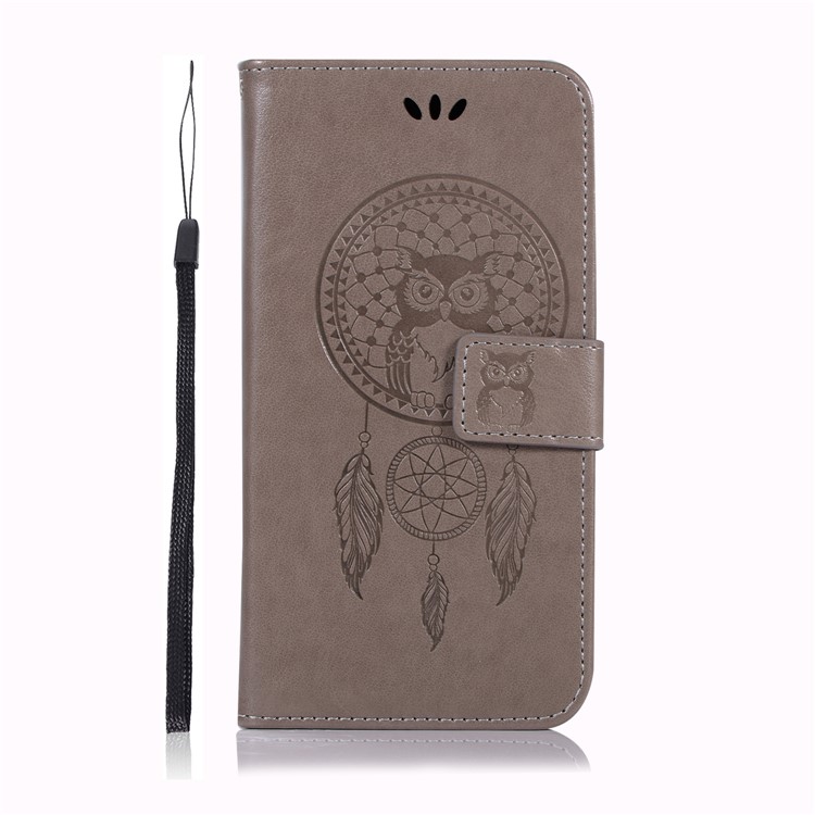 Imprinted Dream Catcher Owl Leather Wallet Case for Huawei P20 Lite / Nova 3e - Grey-2
