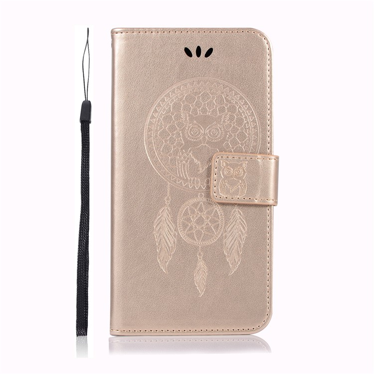 Imprinted Dream Catcher Owl Leather Wallet Case Phone Shell for Huawei P20 Lite / Nova 3e - Gold-2