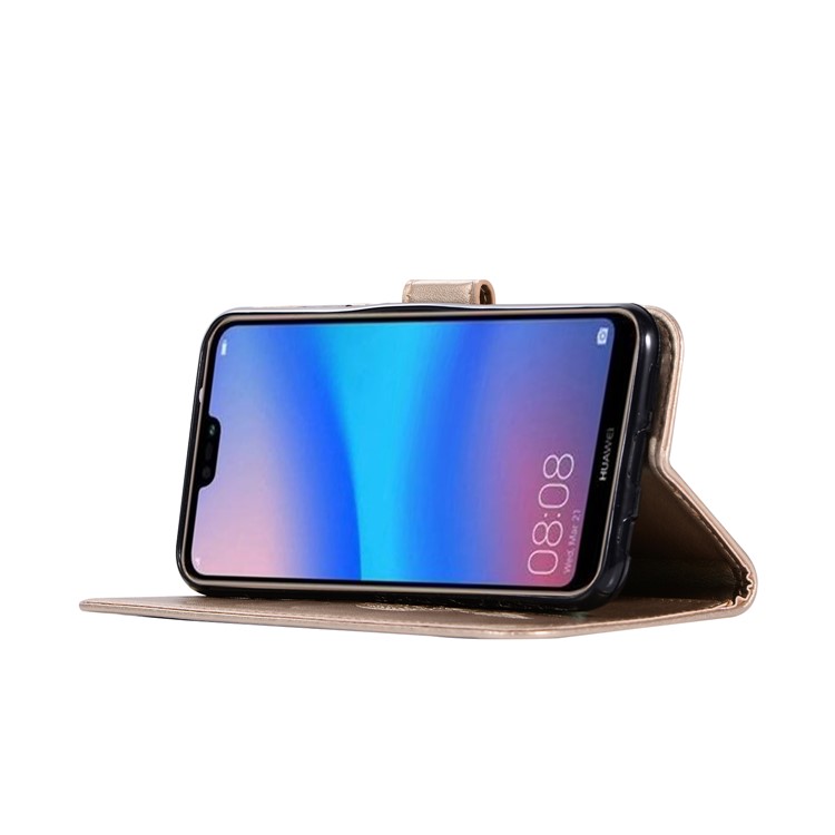 Imprinted Dream Catcher Owl Leather Wallet Case Phone Shell for Huawei P20 Lite / Nova 3e - Gold-5