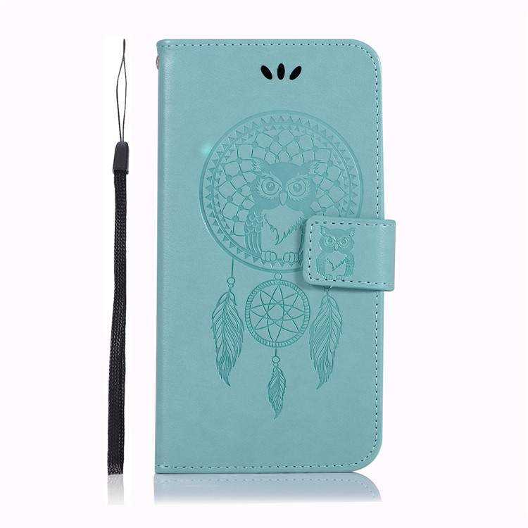 Imprinted Dream Catcher Owl Leather Stand Case with Card Slots for Huawei P20 Lite / Nova 3e - Baby Blue-2