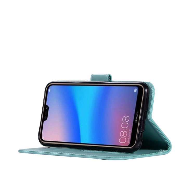 Imprinted Dream Catcher Owl Leather Stand Case with Card Slots for Huawei P20 Lite / Nova 3e - Baby Blue-5