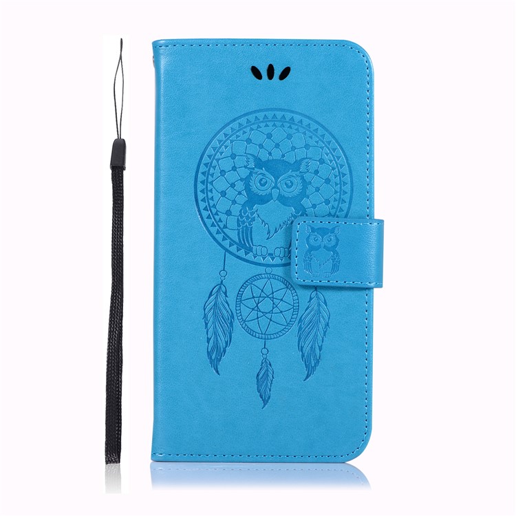 Imprinted Dream Catcher Owl Leather Stand Cover with Card Slots for Huawei P20 Lite / Nova 3e - Dark Blue-2