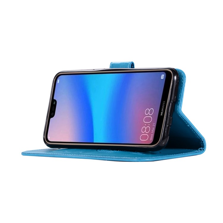Imprinted Dream Catcher Owl Leather Stand Cover with Card Slots for Huawei P20 Lite / Nova 3e - Dark Blue-5