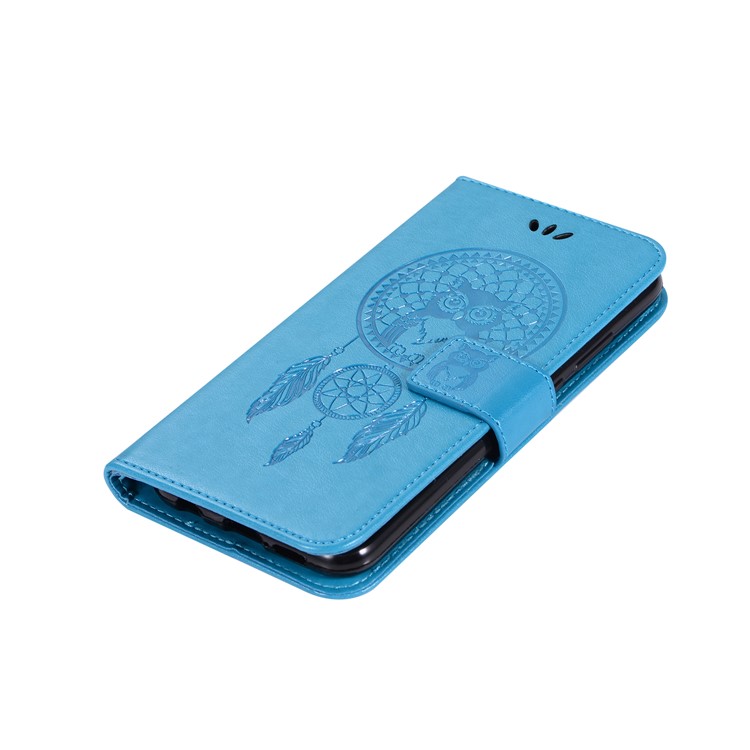 Imprinted Dream Catcher Owl Leather Stand Cover with Card Slots for Huawei P20 Lite / Nova 3e - Dark Blue-7