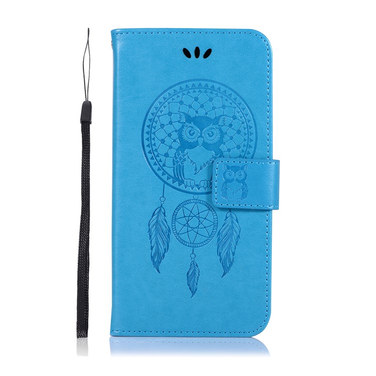 Imprinted Dream Catcher Owl Leather Stand Cover with Card Slots for Huawei P20 Lite / Nova 3e - Dark Blue-8