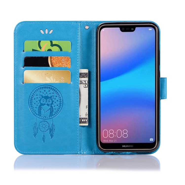 Imprinted Dream Catcher Owl Leather Card Holder Case for Huawei P20 Lite / Nova 3e - Purple-8