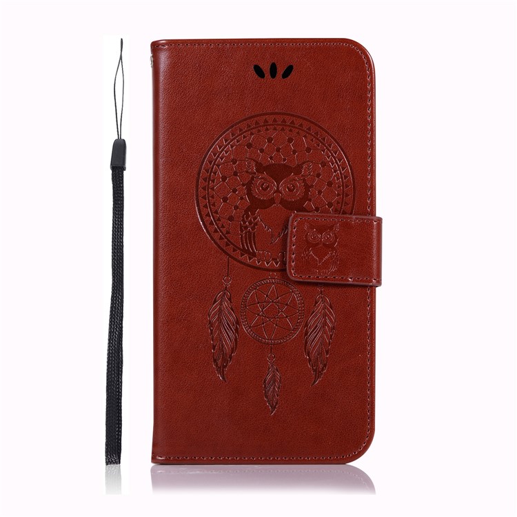 Imprinted Dream Catcher Owl Cell Phone Leather Wallet Case for Huawei P20 Lite / Nova 3e - Brown-2