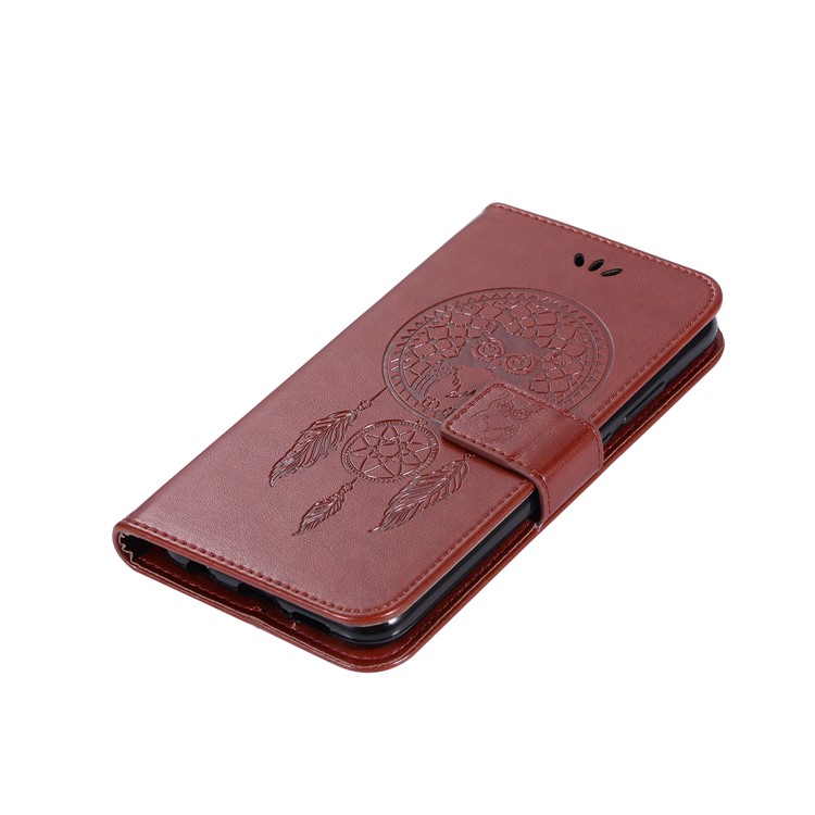 Imprinted Dream Catcher Owl Cell Phone Leather Wallet Case for Huawei P20 Lite / Nova 3e - Brown-7