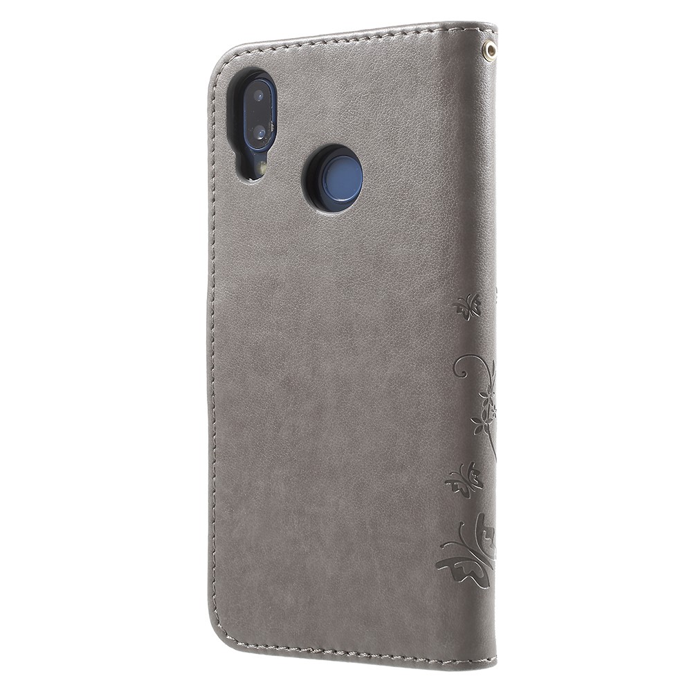 Imprint Flower Butterfly Pattern Wallet Leather Cover for Huawei P20 Lite/Nova 3e - Grey-3