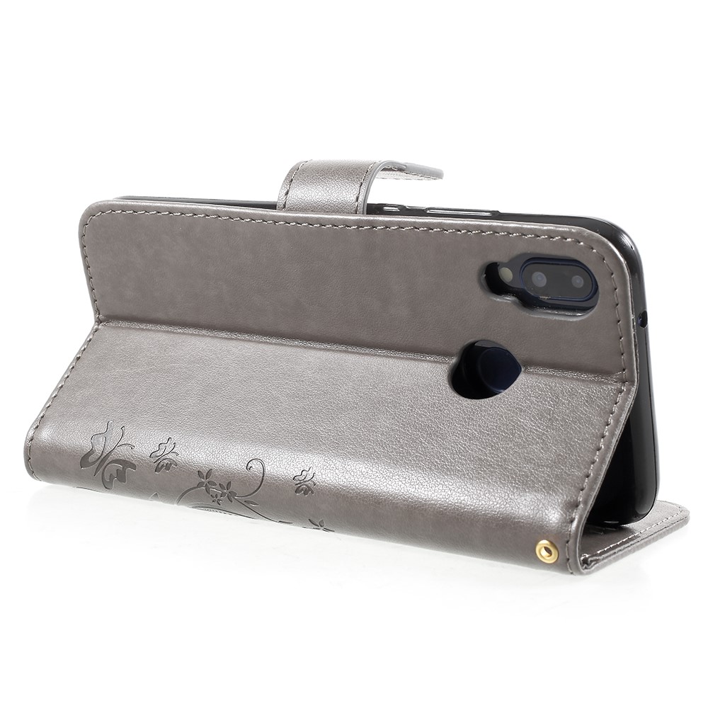 Imprint Flower Butterfly Pattern Wallet Leather Cover for Huawei P20 Lite/Nova 3e - Grey-5