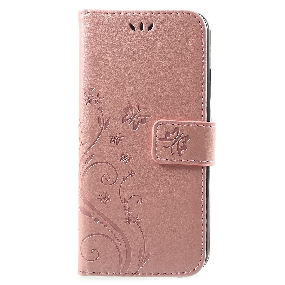 Imprint Flower Butterfly Pattern Wallet Leather Mobile Phone Casing for Huawei P20 Lite/Nova 3e - Rose Gold-1