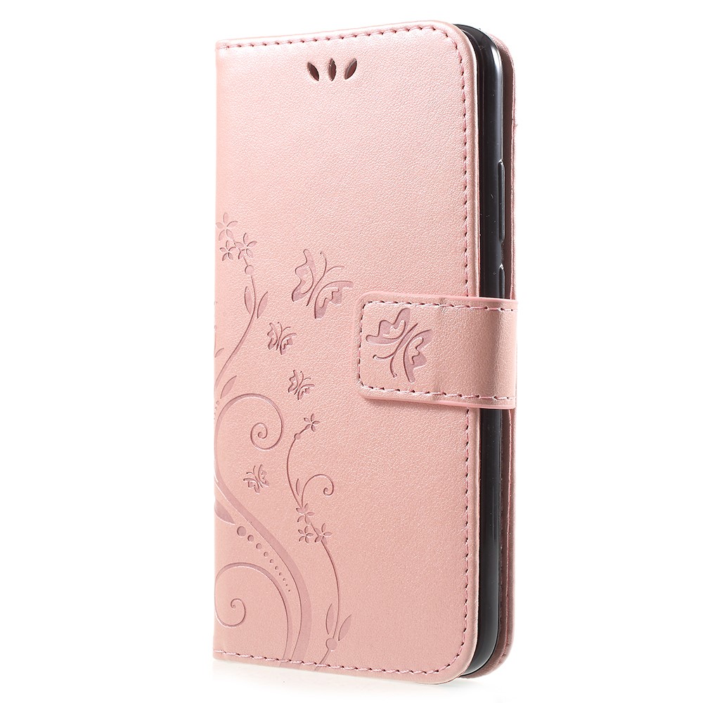 Imprint Flower Butterfly Pattern Wallet Leather Mobile Phone Casing for Huawei P20 Lite/Nova 3e - Rose Gold-2
