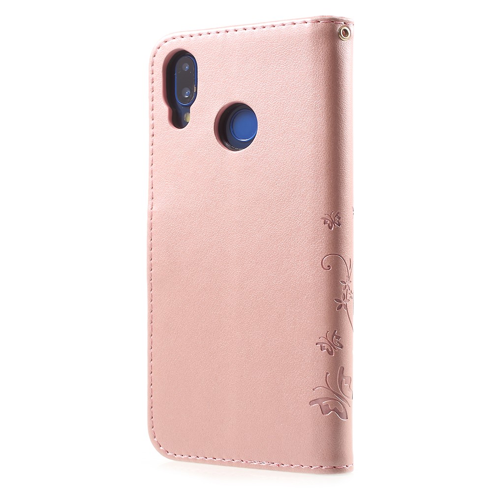 Imprint Flower Butterfly Pattern Wallet Leather Mobile Phone Casing for Huawei P20 Lite/Nova 3e - Rose Gold-3