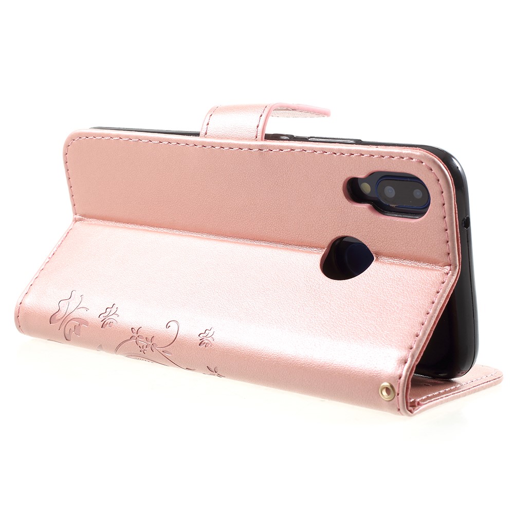 Imprint Flower Butterfly Pattern Wallet Leather Mobile Phone Casing for Huawei P20 Lite/Nova 3e - Rose Gold-5