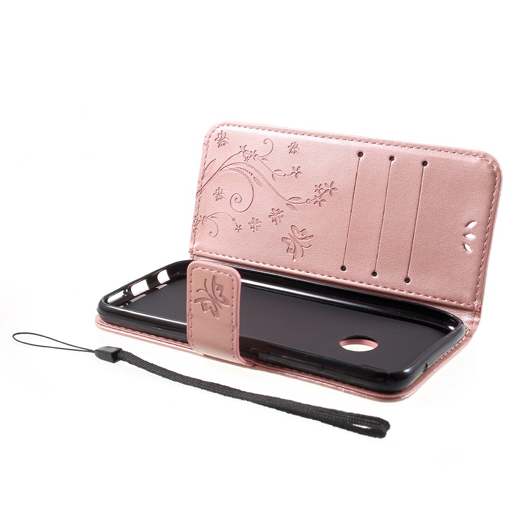 Imprint Flower Butterfly Pattern Wallet Leather Mobile Phone Casing for Huawei P20 Lite/Nova 3e - Rose Gold-6