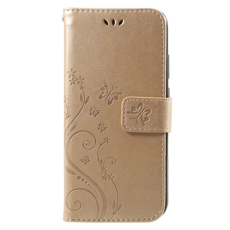 Imprint Flower Butterfly Pattern Wallet Leather Cell Phone Casing for Huawei P20 Lite/Nova 3e - Gold-1