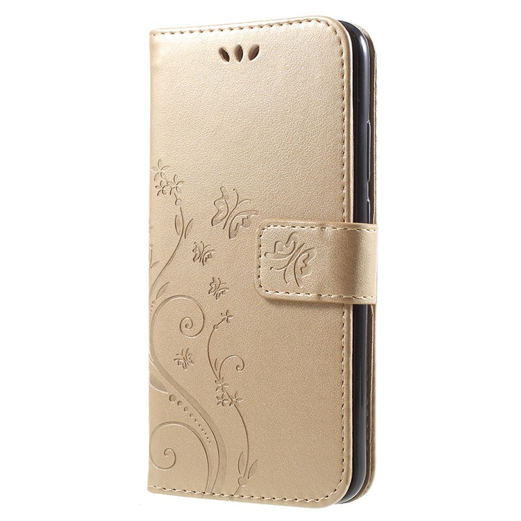 Imprint Flower Butterfly Pattern Wallet Leather Cell Phone Casing for Huawei P20 Lite/Nova 3e - Gold-2