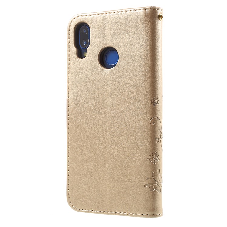 Imprint Flower Butterfly Pattern Wallet Leather Cell Phone Casing for Huawei P20 Lite/Nova 3e - Gold-3