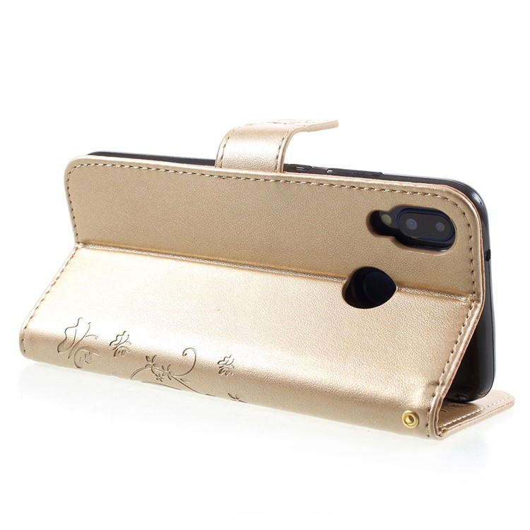 Imprint Flower Butterfly Pattern Wallet Leather Cell Phone Casing for Huawei P20 Lite/Nova 3e - Gold-5