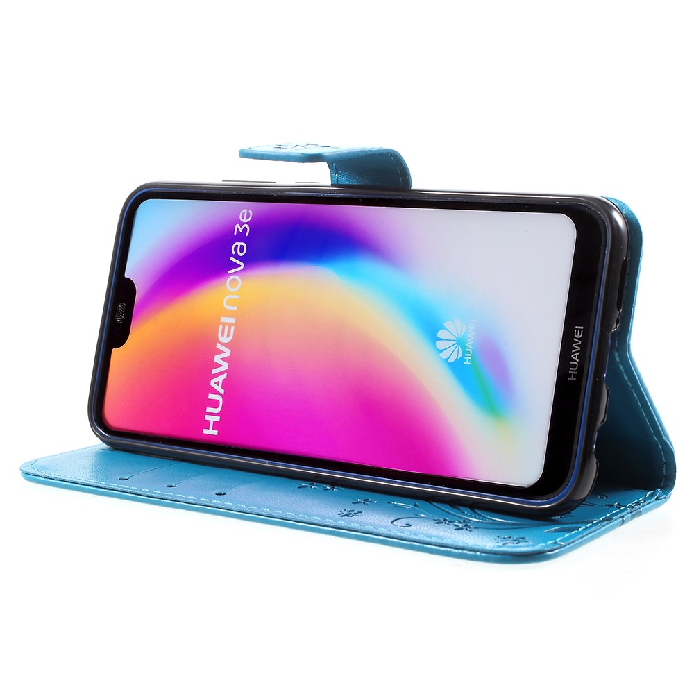 Imprint Flower Butterfly Pattern Wallet Leather Protective Casing for Huawei P20 Lite/Nova 3e - Blue-4