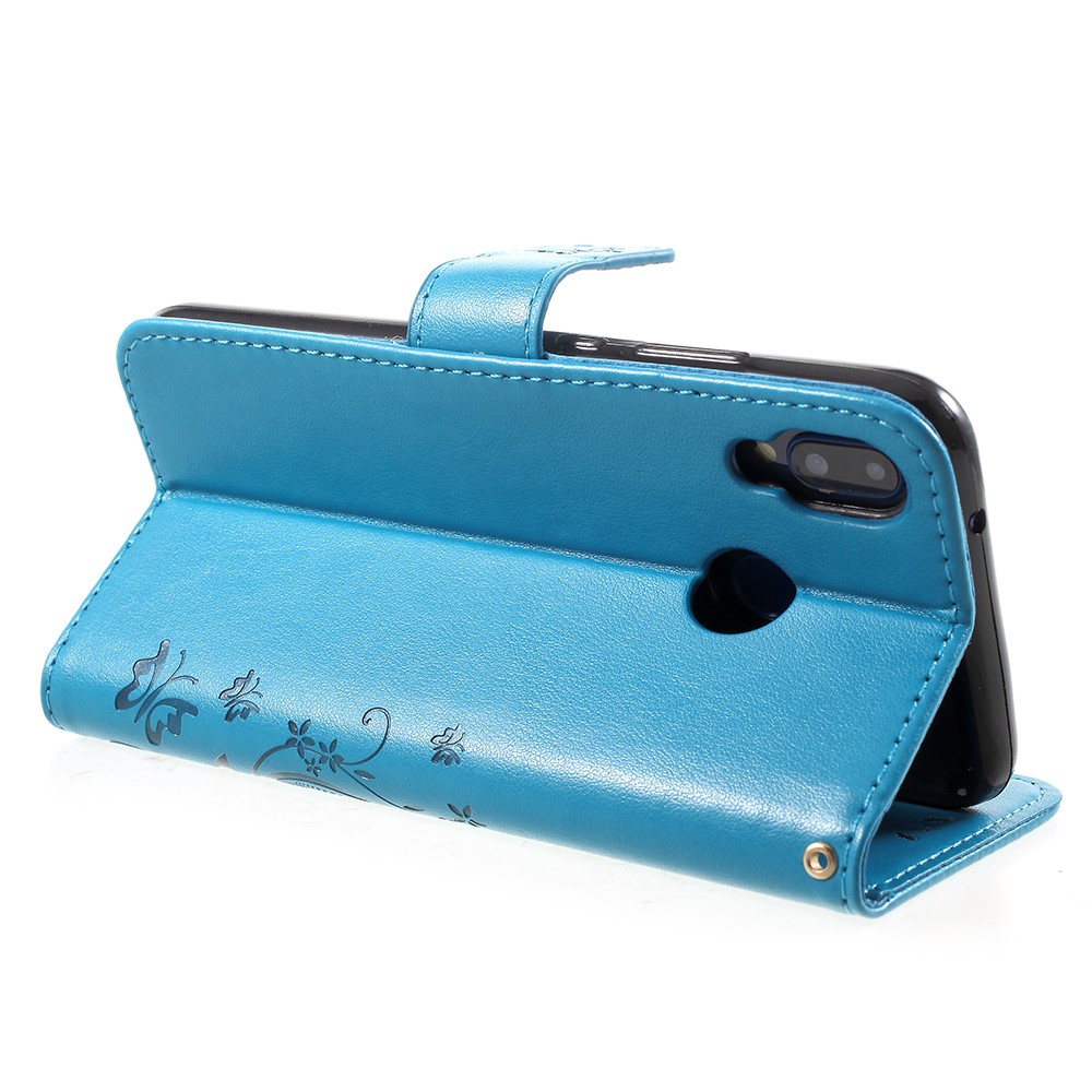 Imprint Flower Butterfly Pattern Wallet Leather Protective Casing for Huawei P20 Lite/Nova 3e - Blue-5