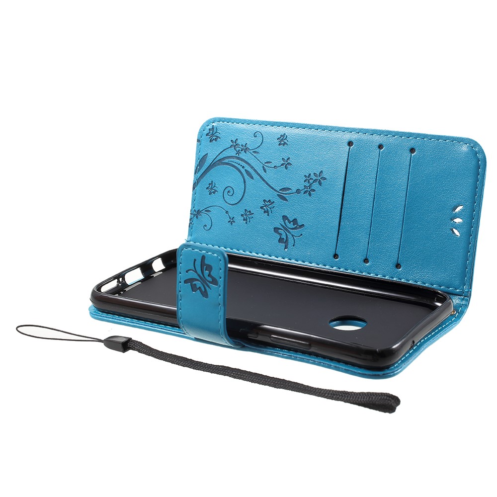 Imprint Flower Butterfly Pattern Wallet Leather Protective Casing for Huawei P20 Lite/Nova 3e - Blue-6