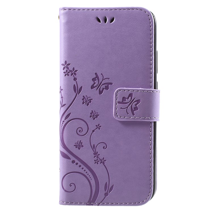 Imprint Flower Butterfly Pattern Wallet Leather Mobile Phone Shell for Huawei P20 Lite/Nova 3e - Light Purple-1