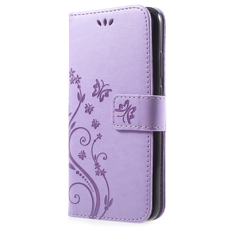 Imprint Flower Butterfly Pattern Wallet Leather Mobile Phone Shell for Huawei P20 Lite/Nova 3e - Light Purple-2