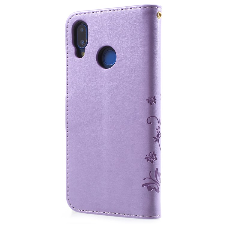 Imprint Flower Butterfly Pattern Wallet Leather Mobile Phone Shell for Huawei P20 Lite/Nova 3e - Light Purple-3