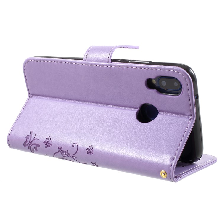 Imprint Flower Butterfly Pattern Wallet Leather Mobile Phone Shell for Huawei P20 Lite/Nova 3e - Light Purple-5