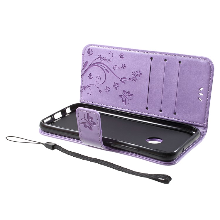 Imprint Flower Butterfly Pattern Wallet Leather Mobile Phone Shell for Huawei P20 Lite/Nova 3e - Light Purple-6